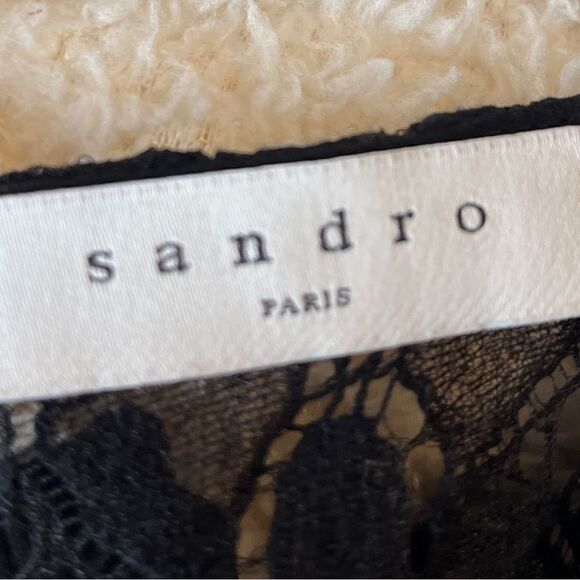 Sandro Paris dress lace midi black ribbed 6 woman’s - Picture 9 of 10